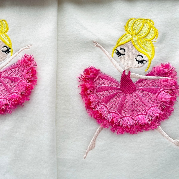 7 Fringed fluffy chenille ballerinas SET of 7 ballerina dancer machine embroidery designs for hoop 4x4 and 5x7 fringe fluffy girl skirt tutu