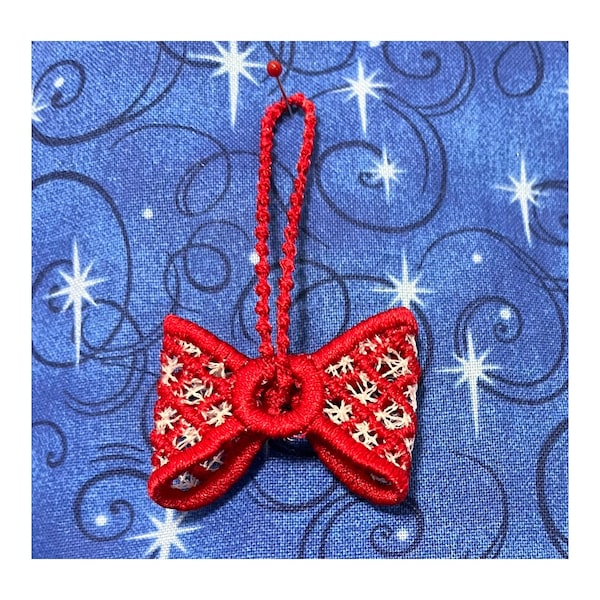 Gingham Bow Hanger for Christmas tree Ornament unique Hanger Bow Ribbon FSL freestanding lace machine embroidery designs classic bow