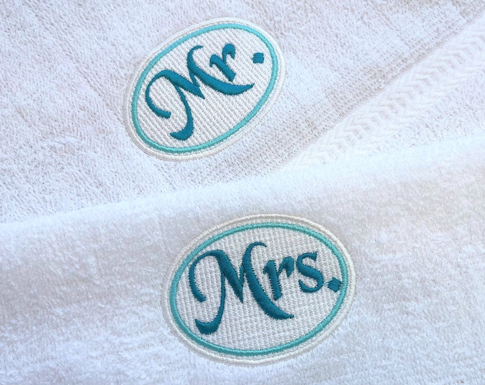 Embossed towel Mr and Mrs Monogram couple wedding elegant machine embroidery designs assorted sizes, great for wedding gift groom bride