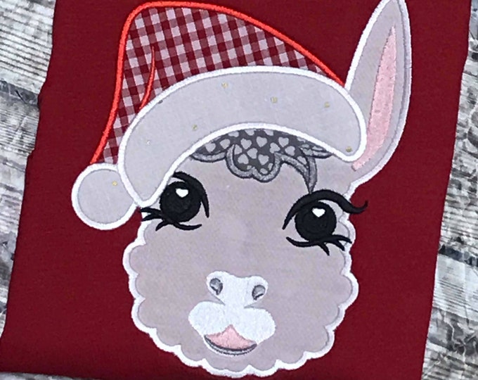 Christmas Pretty eyes llama or alpaca head with Santa hat applique machine embroidery design llama face multiple sizes INSTANT DOWNLOAD