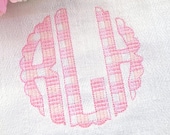 Scalloped Plaid gingham checkered Tartan Circle Monogram font machine embroidery designs classic three letters circled round monogram and BX