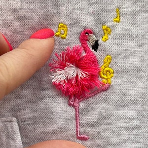 Nuty muzyczne Miniaturowy frędzel z puszystego szenilu Flamingo ptak małe wzory do haftu maszynowego w rozmiarach 2,5, 3, 3,5 i 4 cale niesamowite frędzle