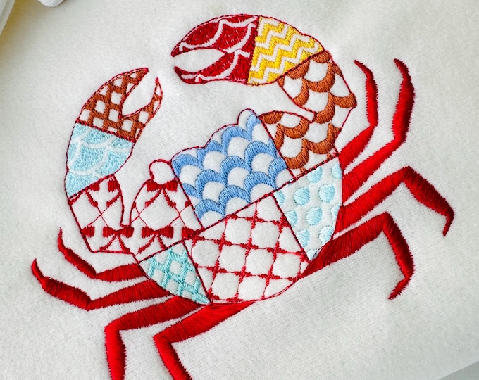 Patchwork Crab patterned animal with pincers Crab outline machine embroidery designs sizes 4 up to 8 inch kitchen pillowcase t-shirt design