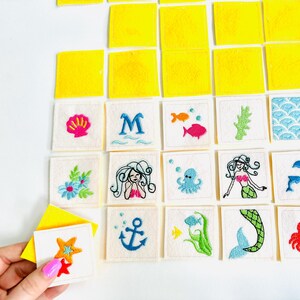 Memory game MERMAID Beach in the hoop machine embroidery designs download for hoop 4x4  5x7 and 6x10 kids girls matching game ITH gift idea