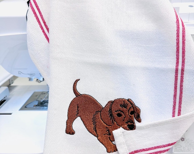 Lovely playing Dachshund Puppy Dog Mama kitchen dish towel pet animal kids machine embroidery designs ITH project simply in the hoop project