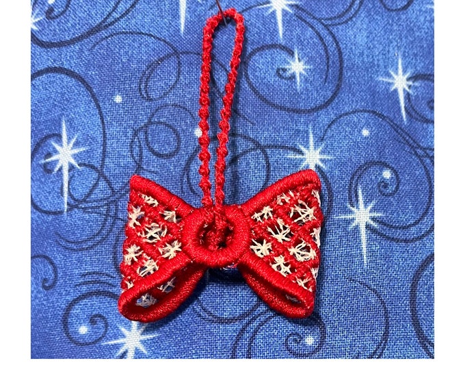 Gingham Bow Hanger for Christmas tree Ornament unique Hanger Bow Ribbon FSL freestanding lace machine embroidery designs classic bow