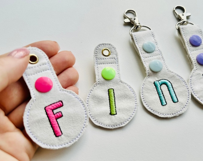 Alphabet Monogram keyring Airtag holder SET DiY Key fob Snap Tab and Eyelet in the hoop keychain ITH machine embroidery designs backpack tag