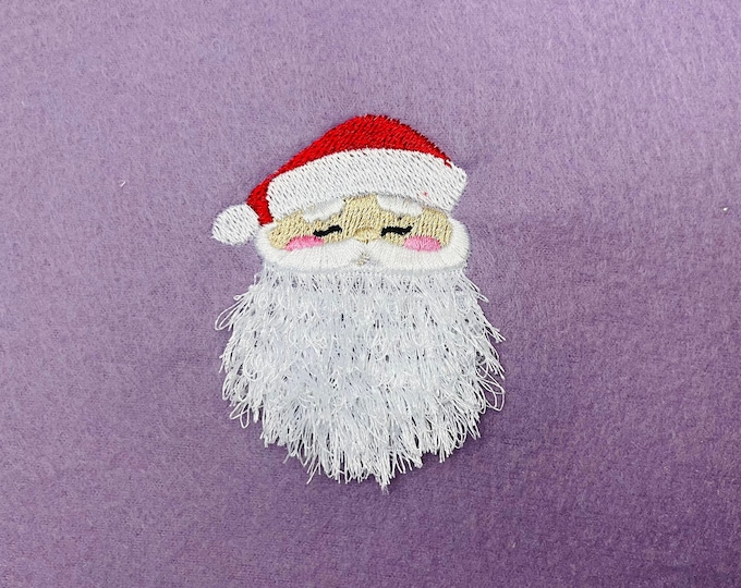 Mini Santa Claus embroidery Fringed fluffy beard chenille machine embroidery designs sizes 2, 2.5, 3 and 3.5 inches awesome fringe ITH