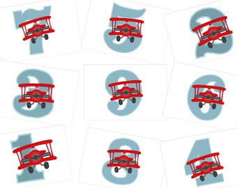 Airplane Birthday numbers SET 1-9 Applique machine embroidery designs kids boy baby Birthday outfit hoop 4x4, 5x7, 6x10 vehicle plane number