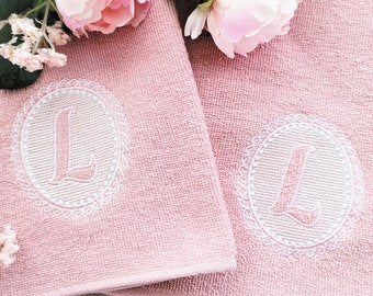 Embossed terry towel lace monogram SET letters A-Z oval lacy circle machine embroidery designs for hoop 4x4, wedding girl birthday gift idea