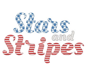 Stars and Stripes Patriotic Script Font 2 types machine embroidery designs SET of 2 alphabet letters assorted sizes 4th July Independence