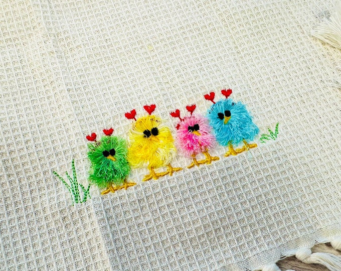 Fuzzy little Chicks in row  machine embroidery designs Fringed Fluffy Chick farm small chicken baby awesome fur design kids shirt