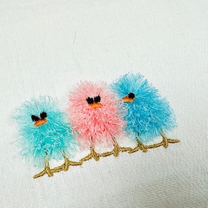 Chicks Trio machine embroidery designs triple Fringed Fluffy Chick chenille farm bird cute small chicken baby kids awesome fringe fur fuzzy