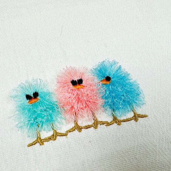 Chicks Trio machine embroidery designs triple Fringed Fluffy Chick chenille farm bird cute small chicken baby kids awesome fringe fur fuzzy