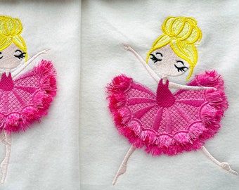 7 Fringed fluffy chenille ballerinas SET of 7 ballerina dancer machine embroidery designs for hoop 4x4 and 5x7 fringe fluffy girl skirt tutu