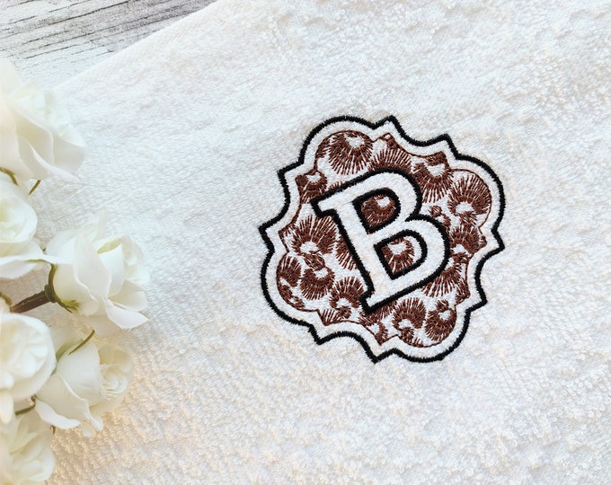 Embossed terry towel monogram A-Z leopard spots print frame letters A-Z machine embroidery designs for hoop 3, 3.5, 4, 5 and 6 inches