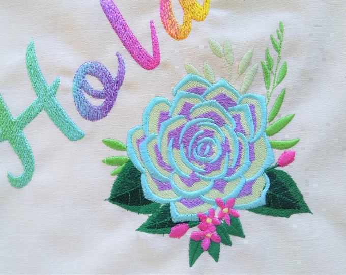 Succulent Bouquet flowers floral composition machine embroidery designs assorted sizes succulent cactus plant wee blossom bloom embroidery