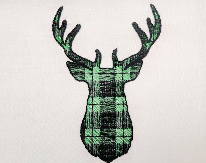 Plaid gingham print Buck Deer head silhouette antlers animal portrait machine embroidery designs size 2, 3, 4, 5, 6, 7 in INSTANT DOWNLOAD