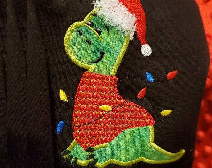 Little Dinosaur Christmas lights Fringed Santa hat and knitted sweater cute Dino Applique machine embroidery designs for hoop 4x4 5x7