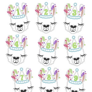Llama alpaca Birthday hat number set 1 - 9 Applique Designs lama machine embroidery applique designs 4x4 5x7 6x10