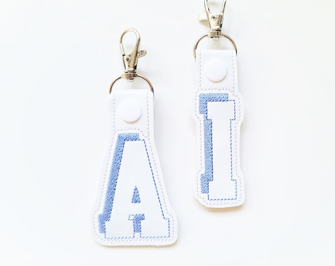 Boyish ABC gift idea key fob snap tab Shadow Monogram keychain ornament gift tag letters A-Z ITH in the hoop 4x4 machine embroidery designs