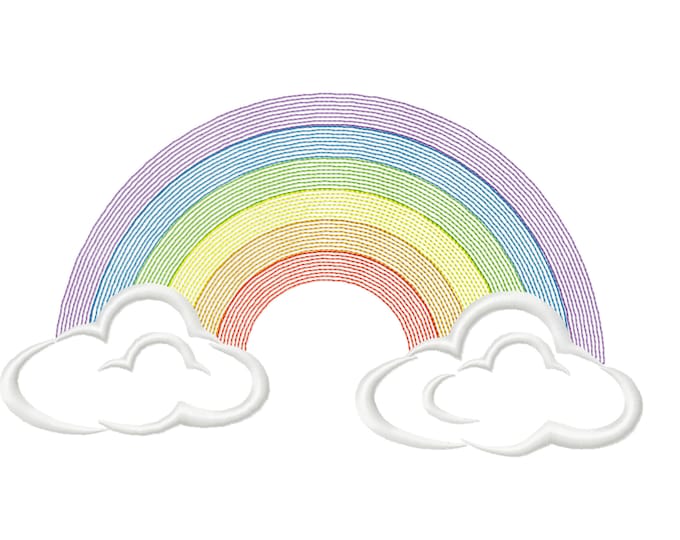 Classic clouds rainbow, Light stitching light stitch, rainbow embroidery design, outline rainbow light embroidery, embroidery designs