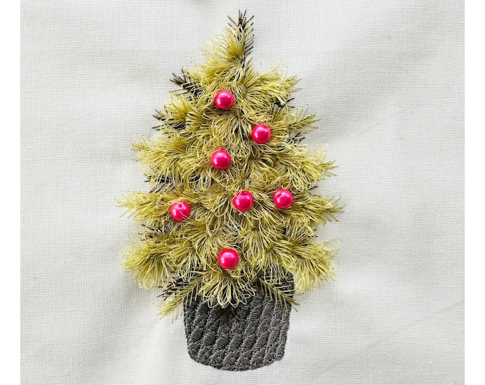 Fringed Pine Tree machine embroidery design Christmas tree Woodland Rustic Spruce light stitch machine embroidery designs 4.5, 5, 6, 7 inch