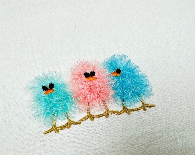 Chicks Trio machine embroidery designs triple Fringed Fluffy Chick chenille farm bird cute small chicken baby kids awesome fringe fur fuzzy