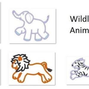 Zebra, Giraffe, Elefant, Tiger und Löwe Maschinenstickerei Designs einfach Applikation Designs für Stickrahmen 10x10, 5x7, 6x10 Wildtiere Stickerei