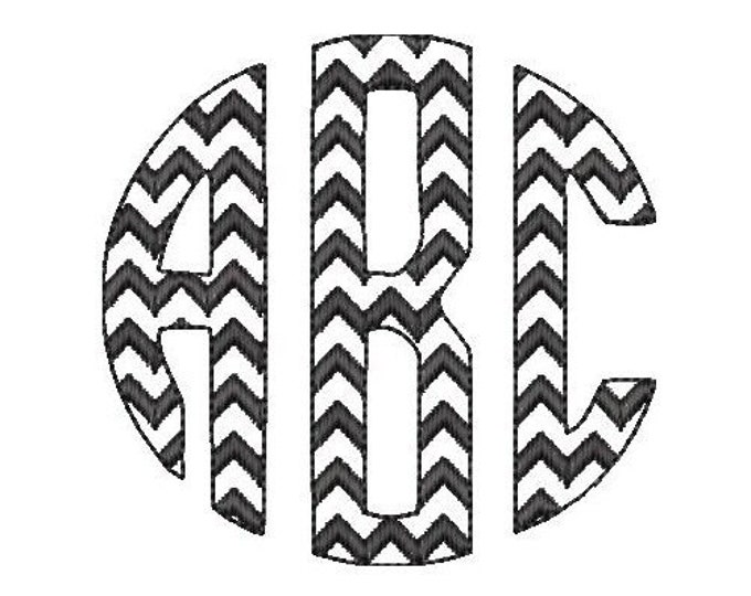 Chevron three letter Circle Monogram Font A-Z machine embroidery designs in many sizes, classic circle 3 letters initials, BX included