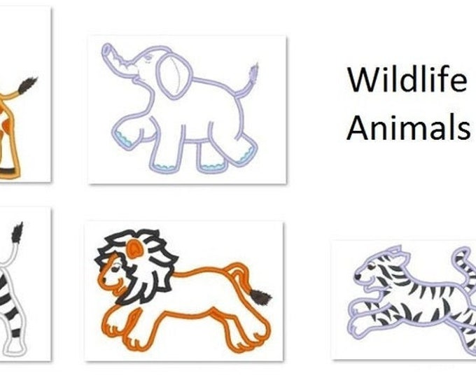 Zebra, Giraffe, Elephant, Tiger and Lion  machine embroidery designs easy applique designs for hoop 4x4, 5x7, 6x10 wild animals embroidery