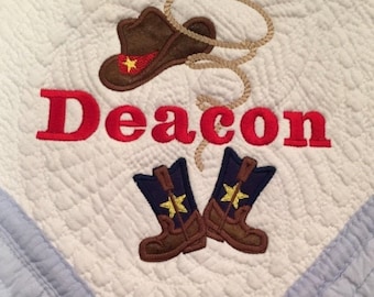 Cowboy Hat and Boots rodeo Rope Applique baby boy name and font included machine embroidery designs for hoop 4x4 and 5x7 kids name monogram