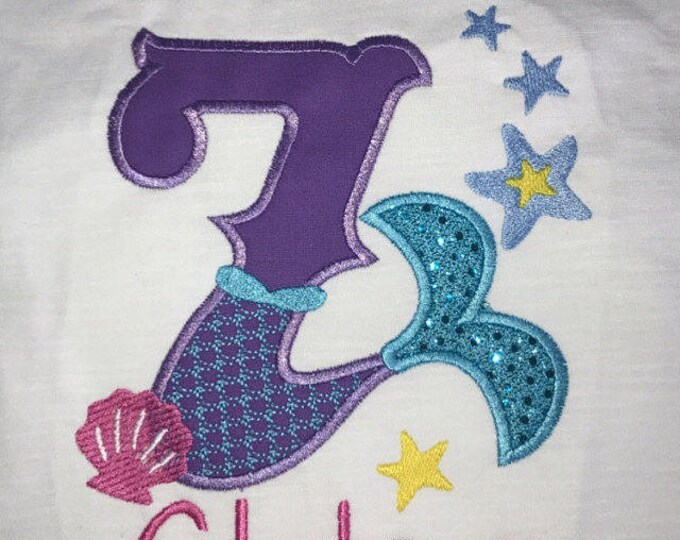 Mermaid Tail Birthday number, Mermaid numbers birthday outfit, Mermaid Kisses and starfish wishes 4x4 5x7 mermaid machine embroidery designs