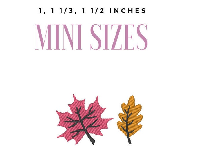 Autumn Mini leaves Leaf small design micro leaves 2 types mini tiny sizes 1, 1.3 and 1.5 machine embroidery designs Fall accent mini design