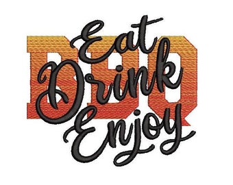 Eat Drink Enjoy, BBQ it is Barbecue time, apron, kitchen towel, summer time, gradient, rainbow, iridescent machine embroidery designs