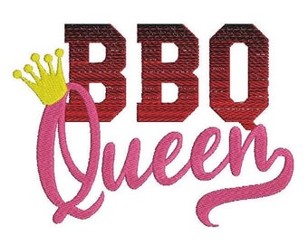 BBQ Queen, it is Barbecue time, apron, kitchen towel, summer time, gradient, rainbow, iridescent machine embroidery design 4, 6, 7, 8 inches