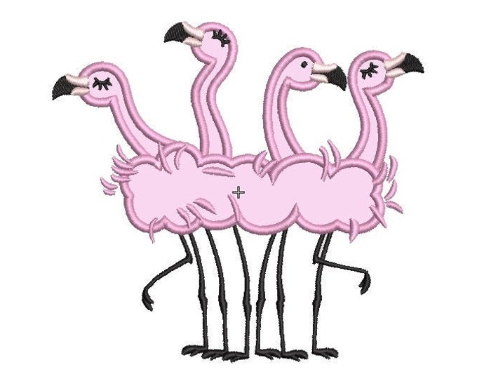 Flock of 4 Flamingos, flamingo birds 4 in a row - machine embroidery applique designs flamingo for hoop 5x7, 6x10 INSTANT DOWNLOAD