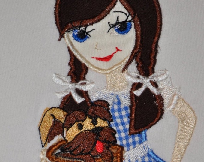 Dorothy and Toto dog, kids girl fairytale The Wonderful Wizard of Oz machine embroidery applique designs for hoop 5x7, 6x10 assorted sizes