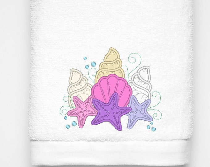 Mermaid Sea Unicorn seashells crown border bouquet, shell and star crown applique machine embroidery designs Summertime nautical, sea