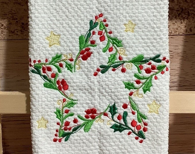 Christmas Star Wreath Xmas Merry Christmas star shape wreath floral sweet home decoration machine embroidery designs sizes 4, 5, 6, 8 inches