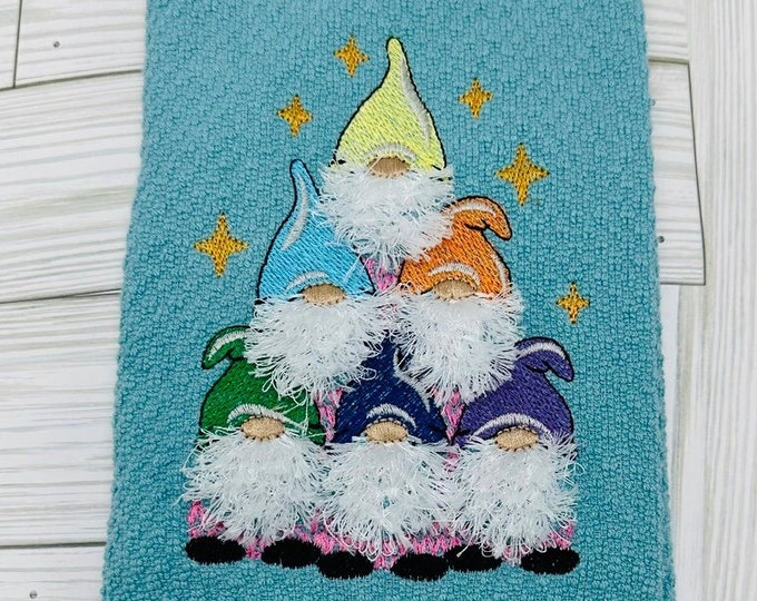 Christmas Gnomes stack of 6 fringed beards machine embroidery designs Fringed Fluffy Christmas theme Gnome design in sizes 5, 6, 7 inches