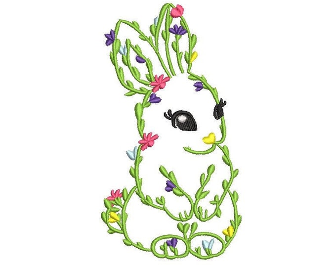 Easter Bunny floral outline Bunny silhouette machine embroidery designs assorted sizes from 4 up to 12 inches awesome pretty flower bunny