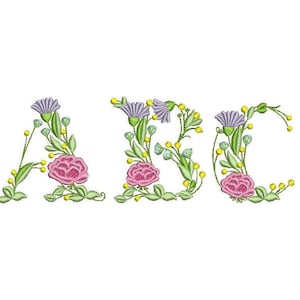 Floral block uppercase capital letters A-Z whole alphabet, monogram floral Font machine embroidery designs, BX included INSTANT DOWNLOAD