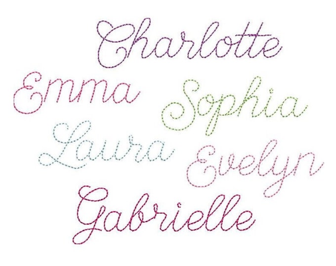 Quick light bean stitch Thin Line FONT machine embroidery designs assorted mini sizes, handwritten alphabet letters, kids name, BX included