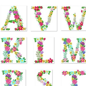 UPDATED! Floral whole entire alphabet garden flag monogram liberty fashioned flowers flower Font machine embroidery design 3.5 4 5 6 7″, BX