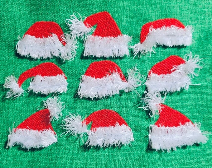 9 Christmas Hats in a row 9 fringed Santa Hat machine embroidery designs Fringed Fluffy pom pom Christmas theme Gnome Hat Santa Hat design