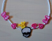 Necklace lace FSL with cute little skull crown, baby free standing lace jewelry machine embroidery designs 4x4 diamond bow sweet sugar skull