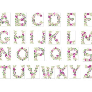 Country Floral whole entire alphabet garden flag monogram liberty fashioned flowers flower Font machine embroidery designs 4, 5, 6, 7, 8 in