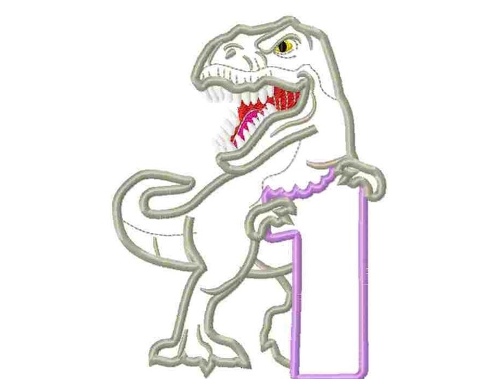 T-rex dinosaur Birthday number ONE 1  kids boy Birthday outfit machine embroidery designs assorted sizes for hoop 5x7 6x10 INSTANT DOWNLOAD