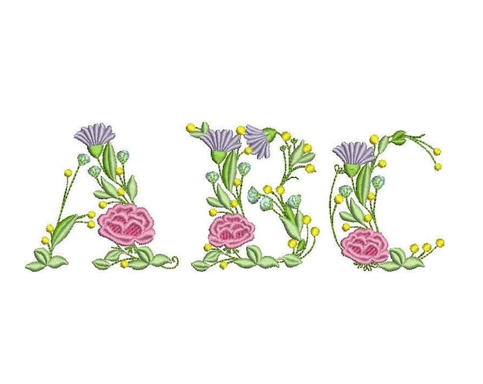 Floral block uppercase capital letters A-Z whole alphabet, monogram floral Font machine embroidery designs, BX included INSTANT DOWNLOAD